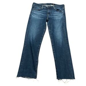 AG Adriano Goldschmied Straight Leg Jeans Size 27 Raw Hem Cuff Luxury Old Money